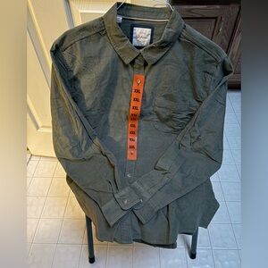 JACHS Girlfriend Olive Green, Mini Corduroy Button-Down Shirt, Sz. XXL. NWOT